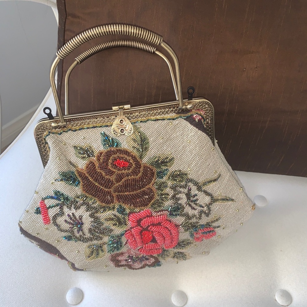 Vintage embroidered handbag, evening, bridal bag.
